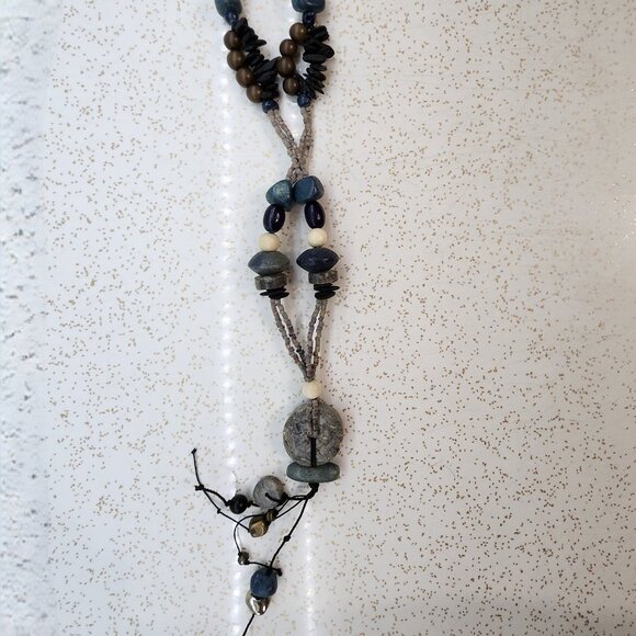 Bohemian Multi- Material Natural Stones Long Pendant Necklace - Picture 4 of 5